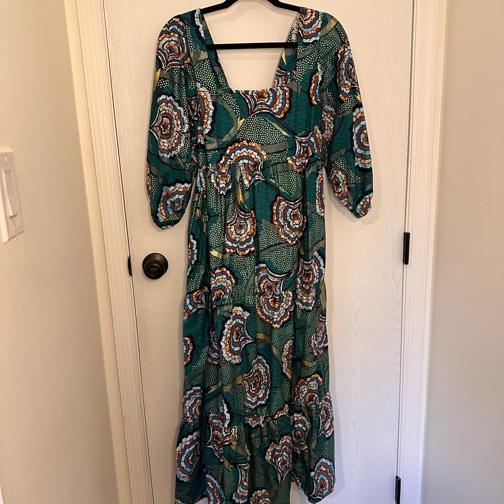 Green Floral Long Sleeve Dress